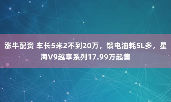 涨牛配资 车长5米2不到20万，馈电油耗5L多，星海V9越享系列17.99万起售